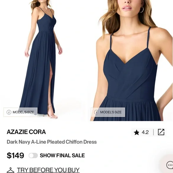 Dark Navy Azazie Cora - Picture 4 of 8